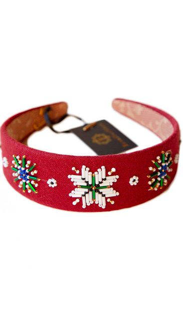 Hovedbilde Hårbøyle med perler -medium - mørk rød - Nr 4411