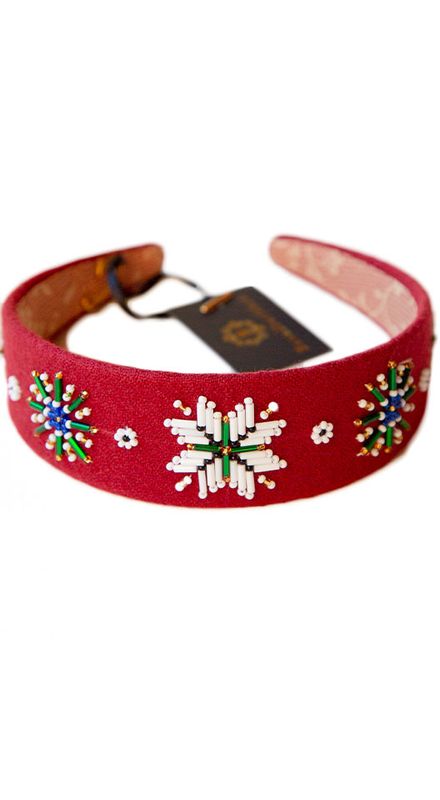 Hårbøyle med perler -medium - mørk rød - Nr 4411