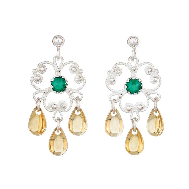 Hovedbilde Ørepynt 500 535 hvit/forgylt med grønn stein