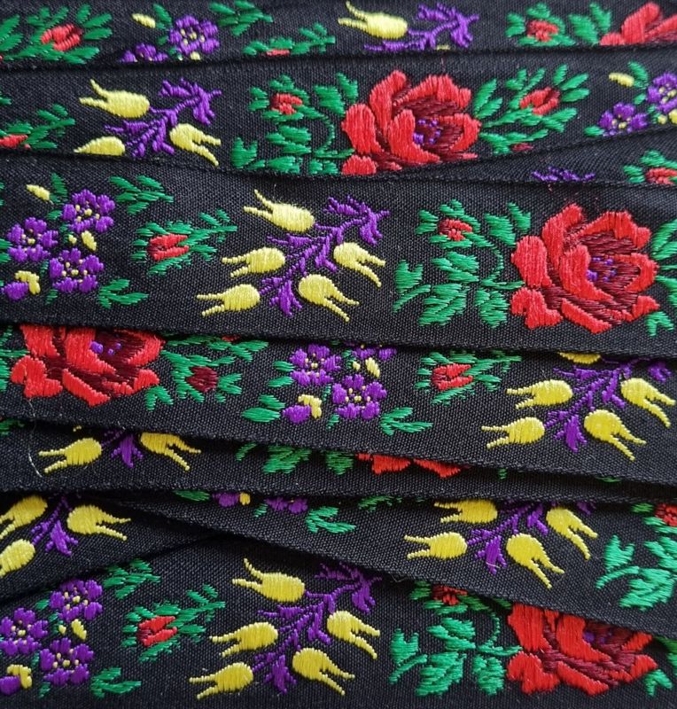 Blomsterbånd, blålilla/rød 23mm